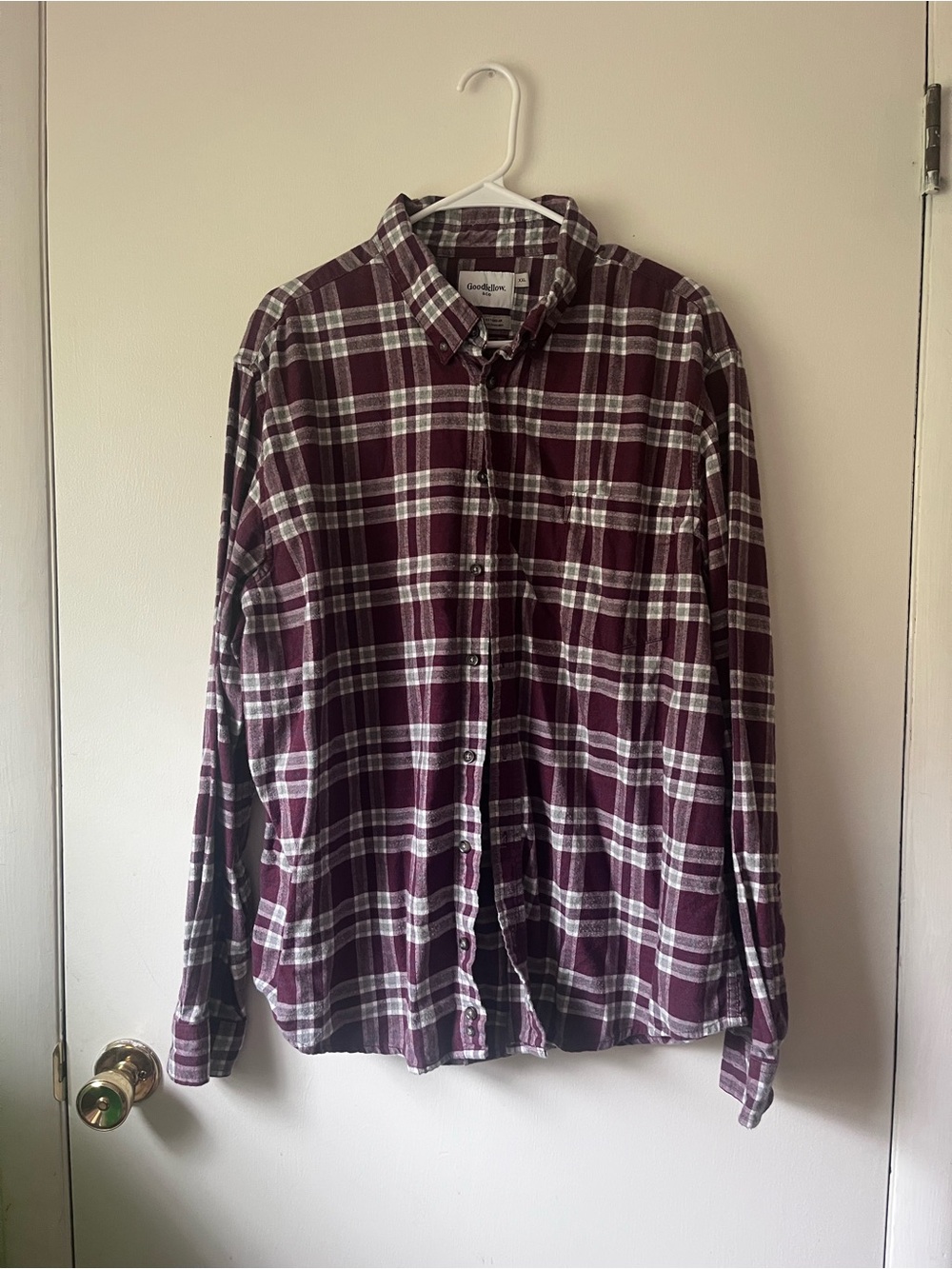 Goodfellow & Co Men's Burgundy Plaid Button-Down Long Sleeve Shirt Size XXL